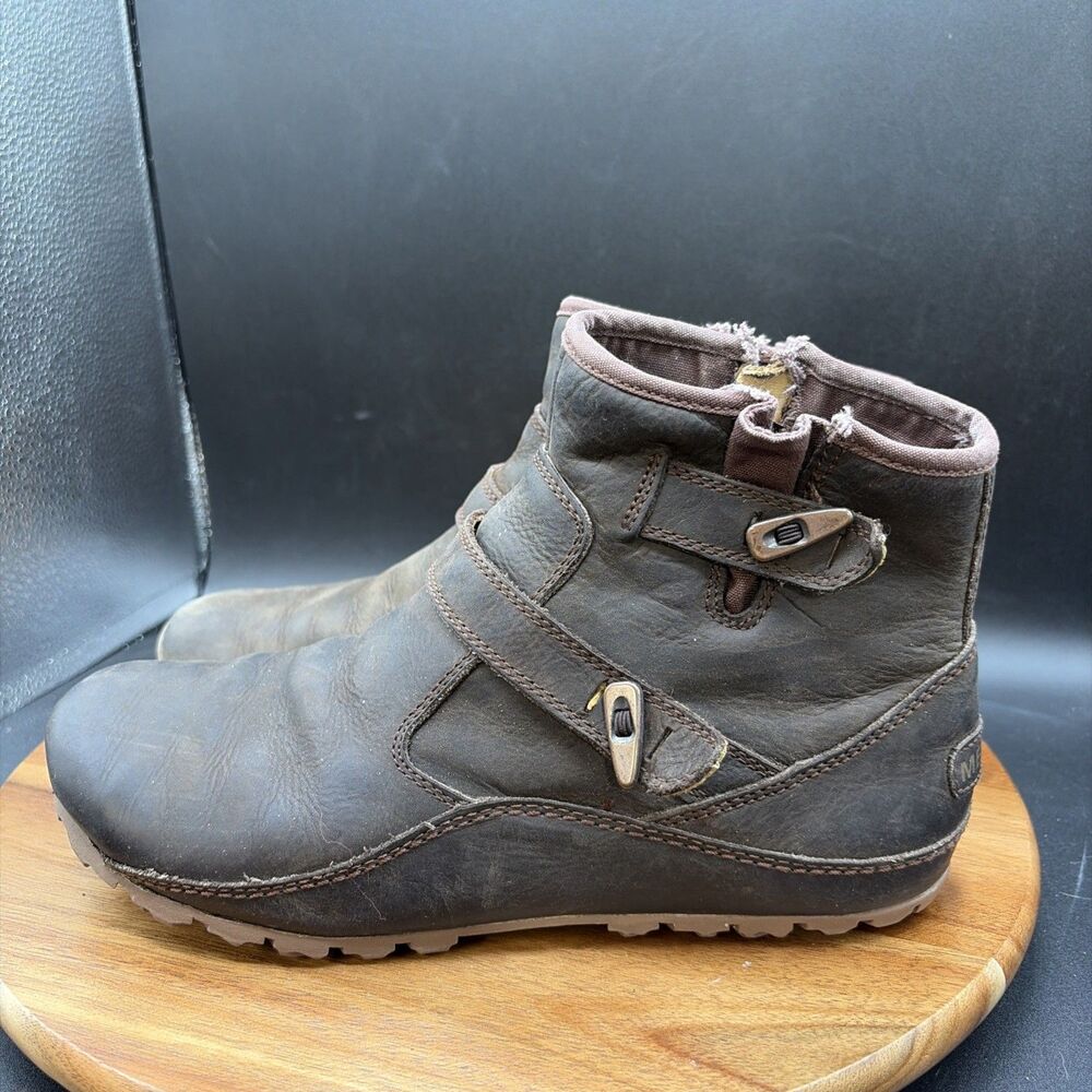 Merrell Side Zip Ankle Boots Women Size 8 Brown Leather Waterproof Strap J69178